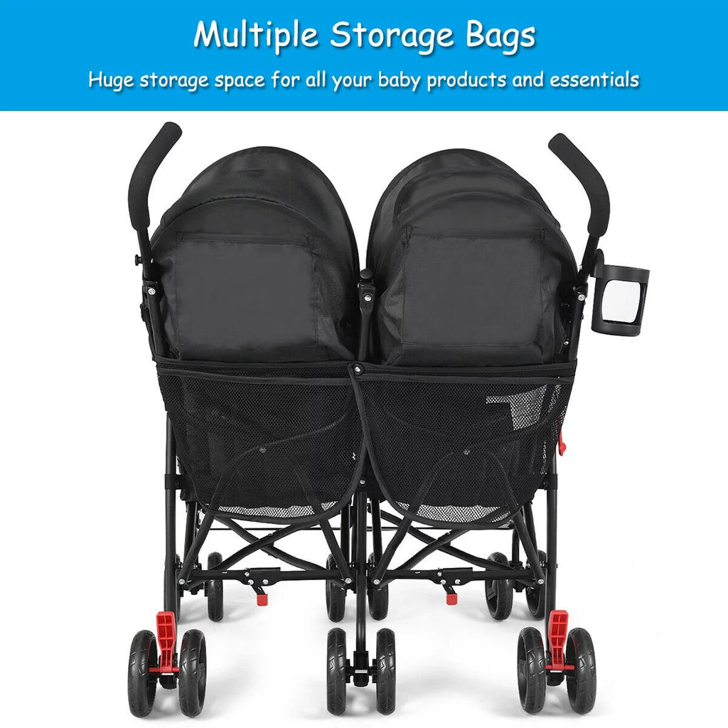 Foldable Twin Double Stroller Black Z2287