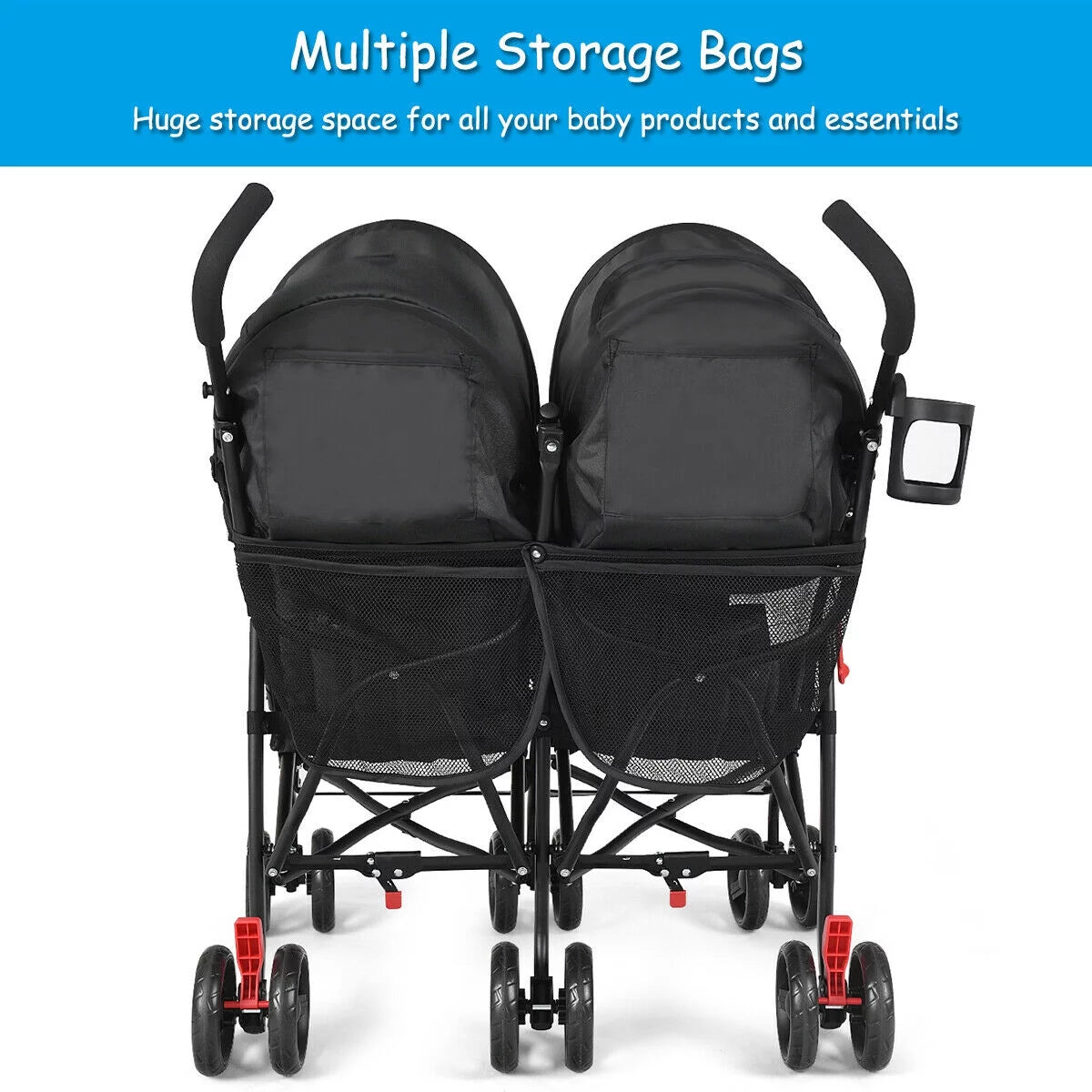 Foldable Twin Double Stroller Black Z2287