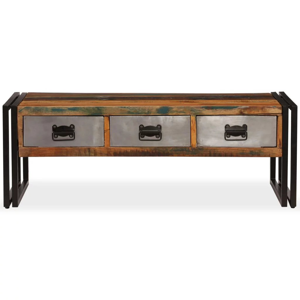Coffee Table with 3 Storage Drawers Reclaimed Wood Steel Legs O329