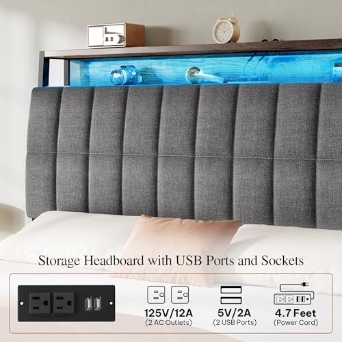 Queen Size Upholstered Platform Bed Frame with 4 Drawers and Storage Headboard G206875