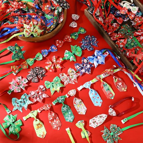 240 Pcs Christmas Dog Bow Ties Collars Set I87635
