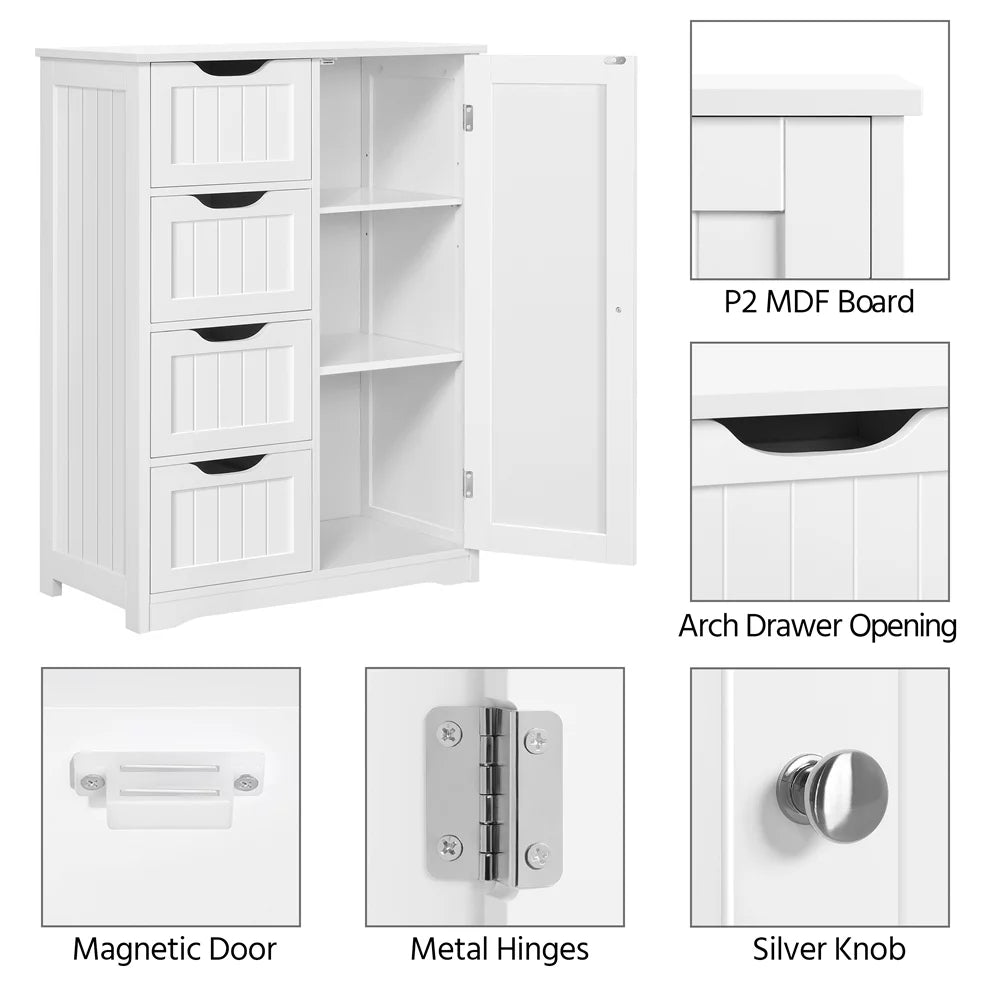 White 4 Drawer Wooden Bathroom Floor Cabinet P234