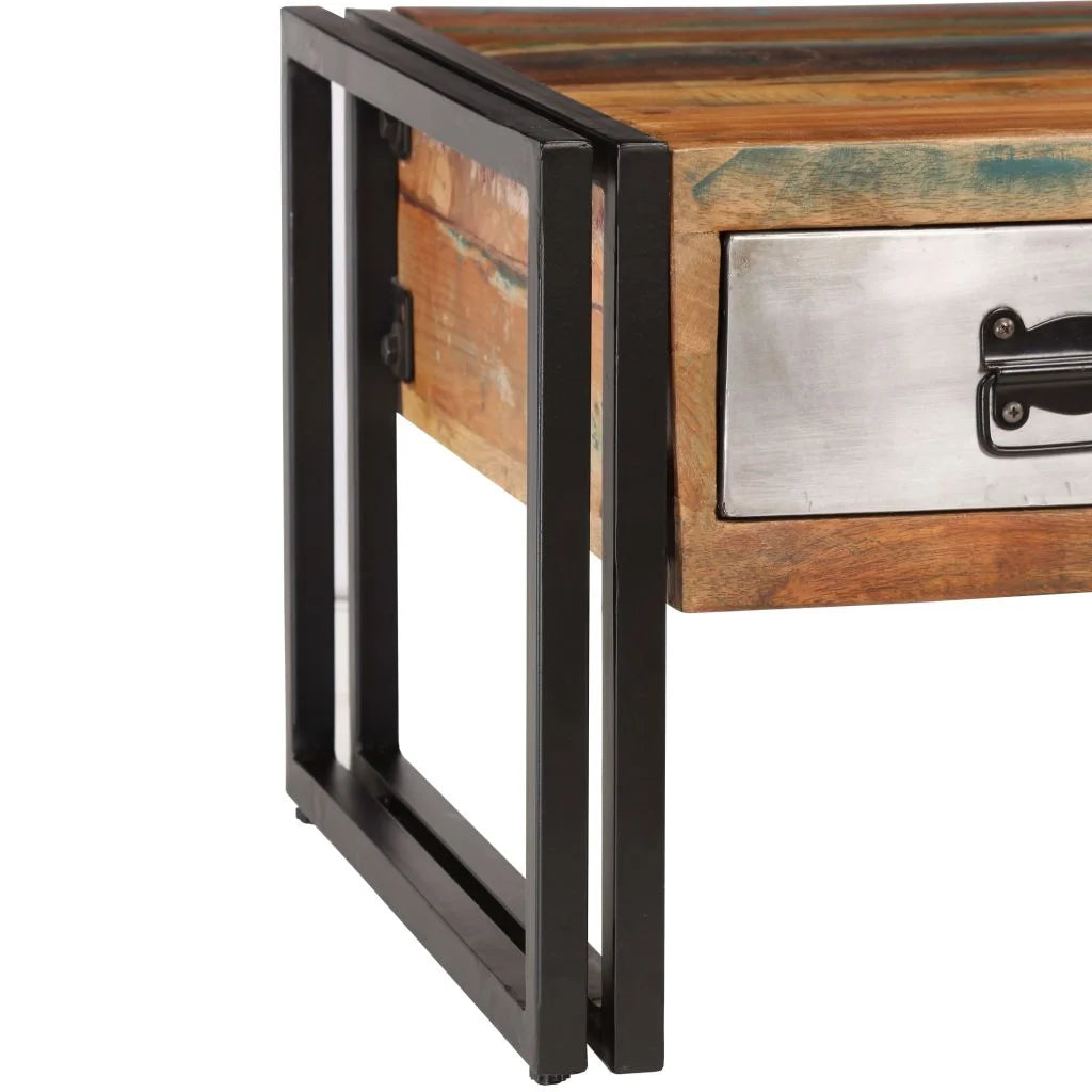Coffee Table with 3 Storage Drawers Reclaimed Wood Steel Legs O329