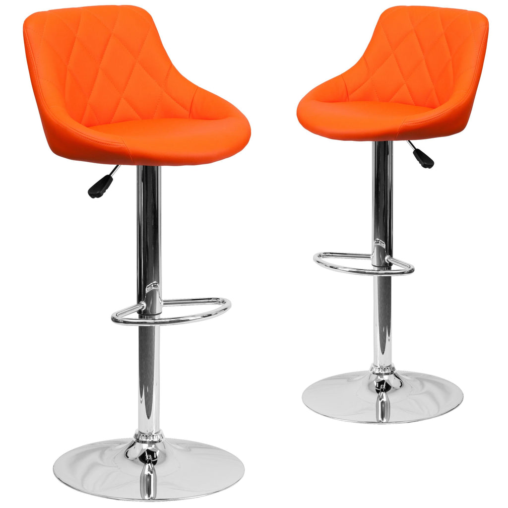 Orange Adjustable Height Vinyl Barstool with Chrome Base V1841