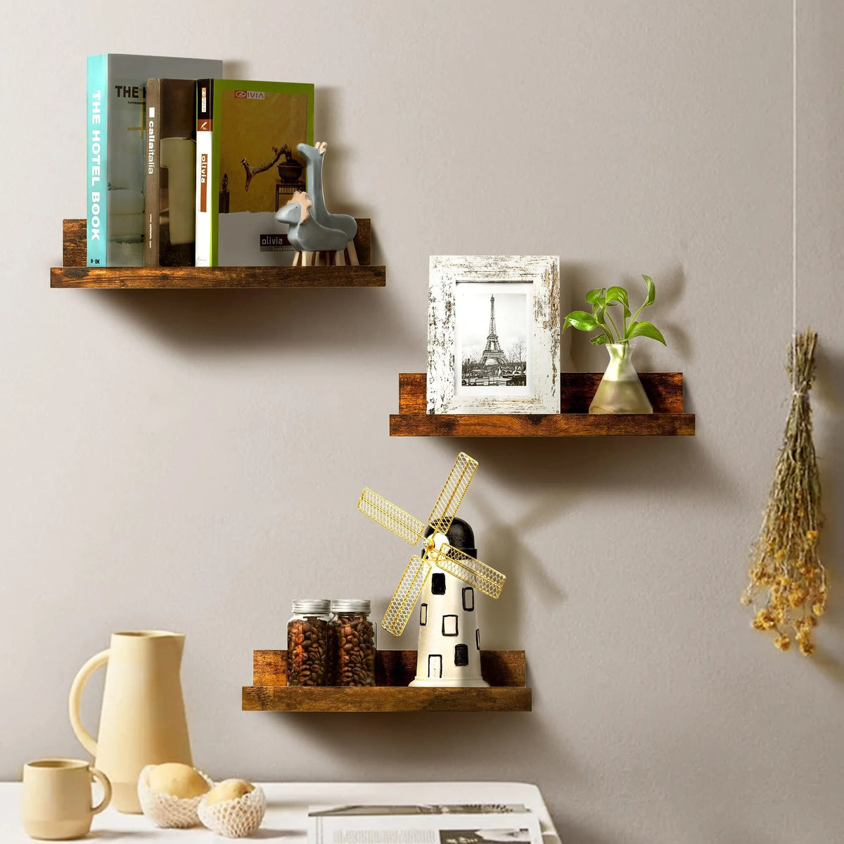 Black Wood Floating Shelves Set of 5 D350827