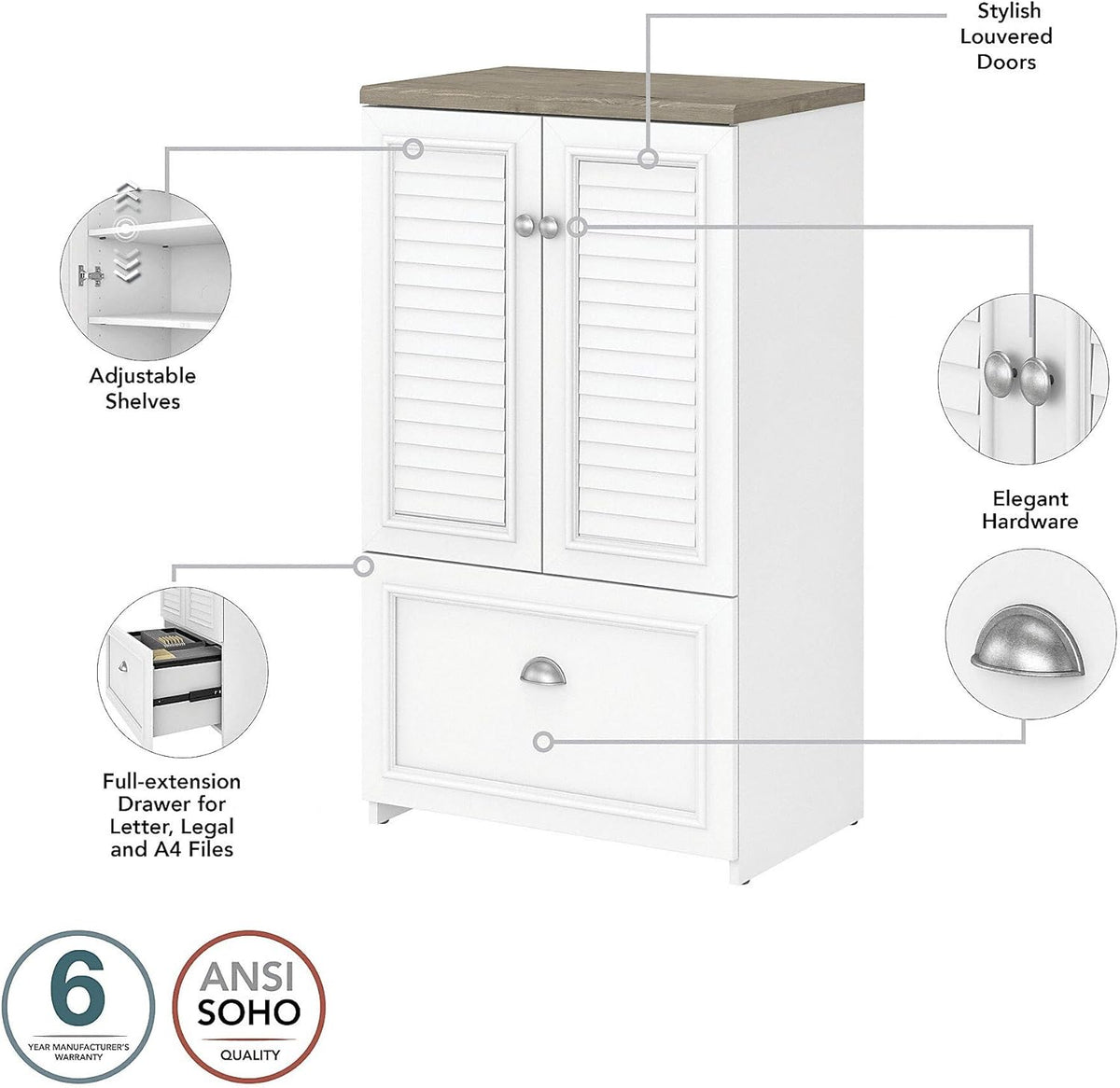 Shiplap Gray Pure White Lateral File Storage Cabinet P4930