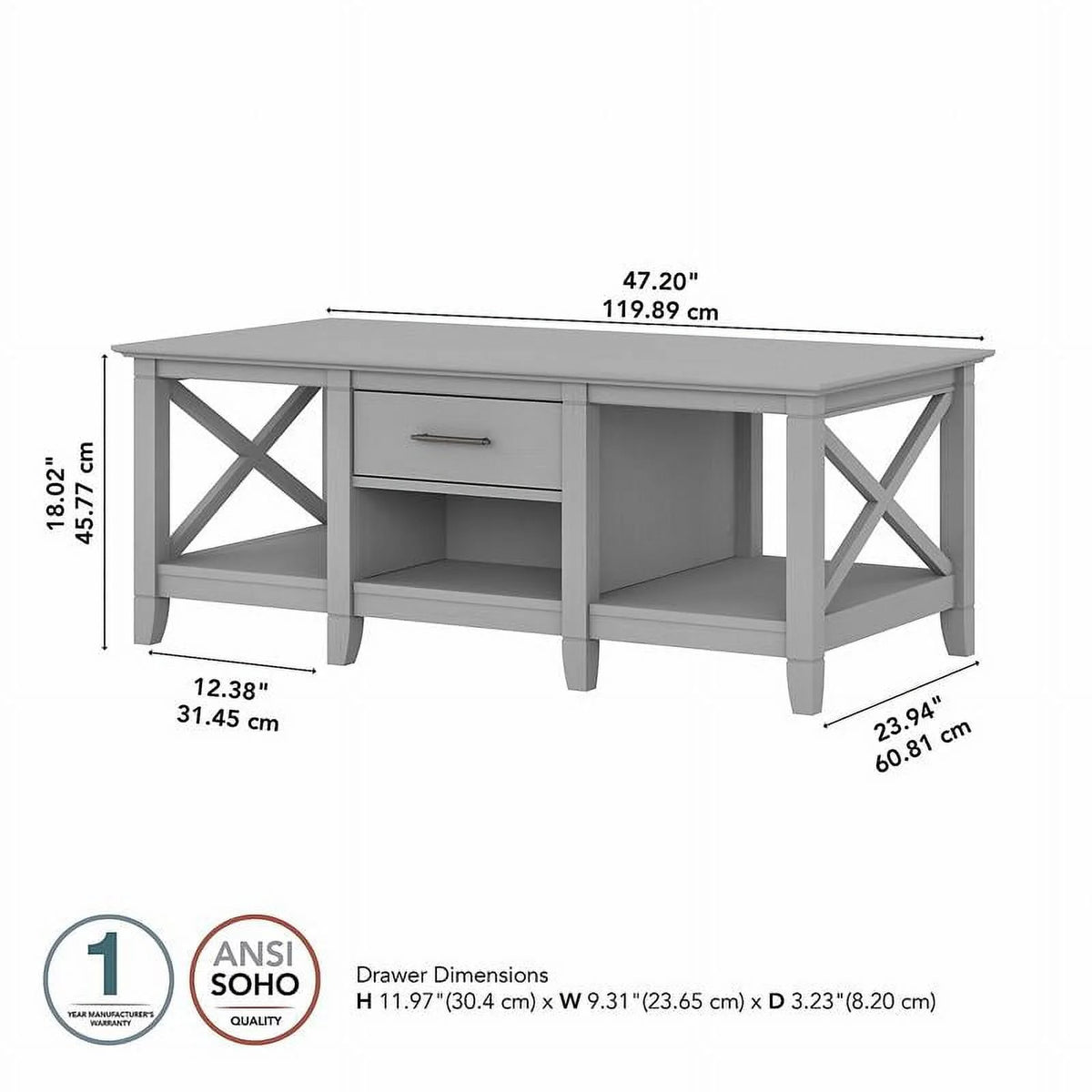 Modern Engineered Wood Coffee Table with Storage in Gray L465