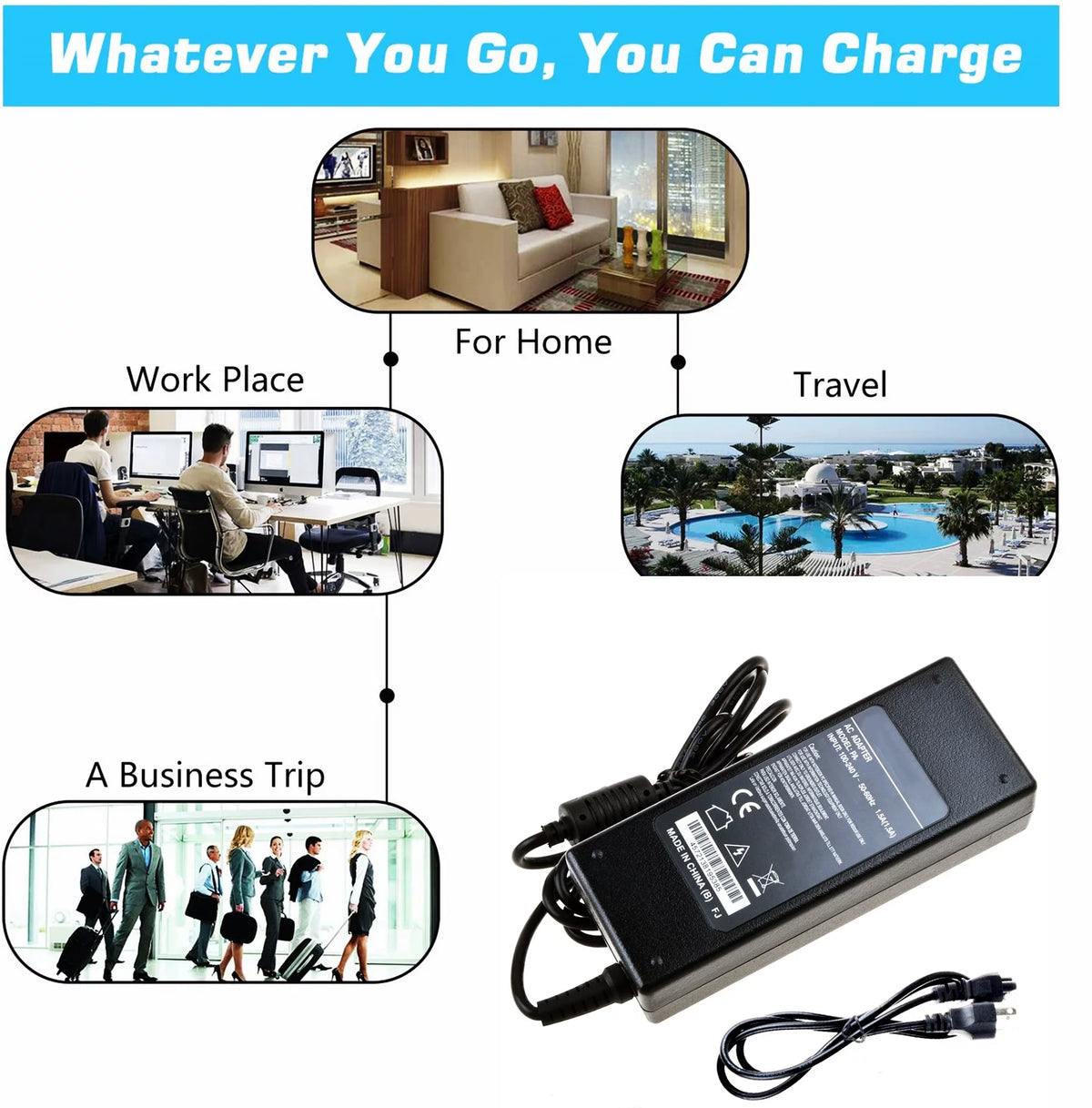 Compatible AC / DC Adapter Replacement 12V DC Power Supply Cord Cable Charger A1827