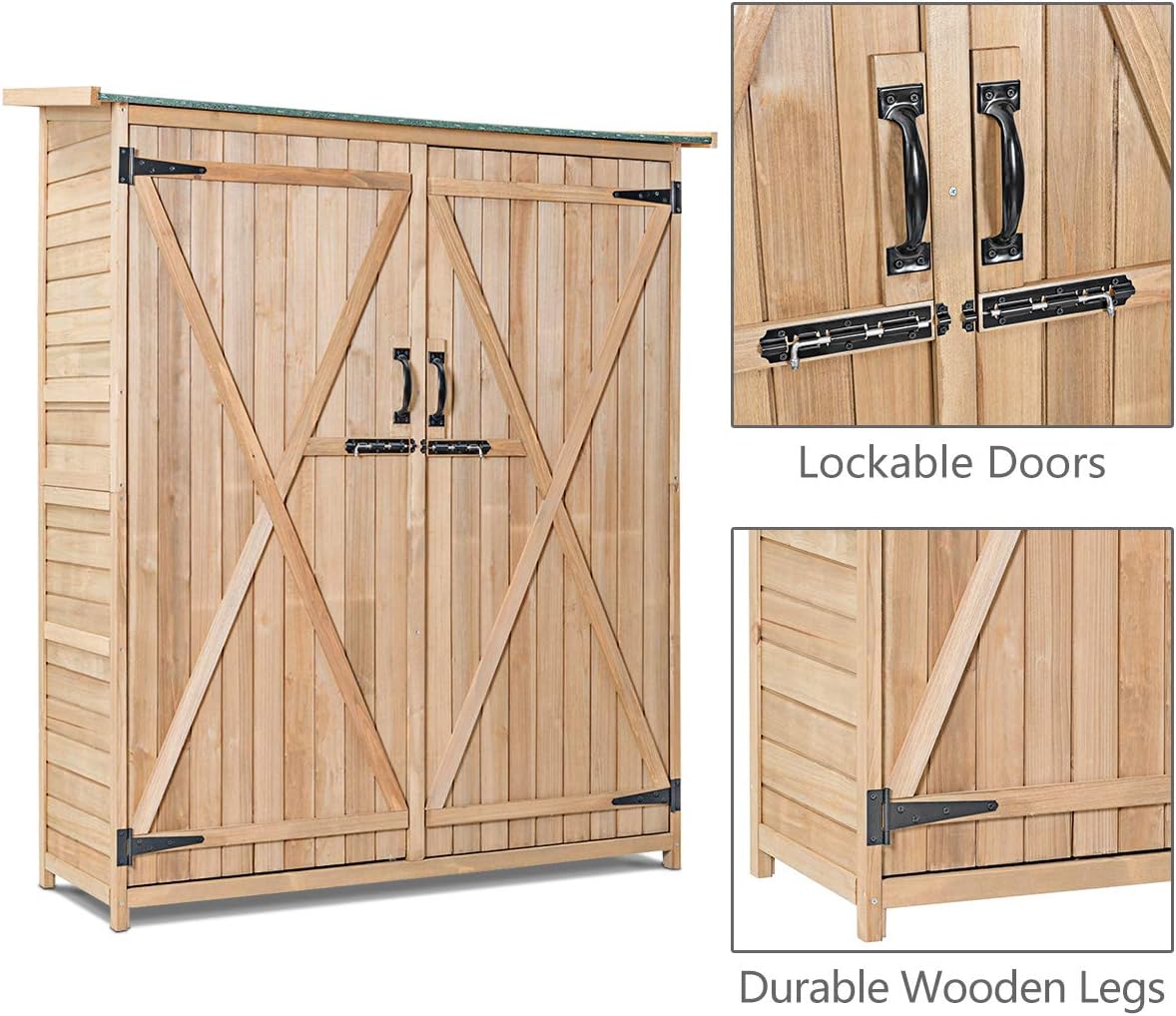 Outdoor Wooden Storage Cabinet with Double Lockable Doors L4374
