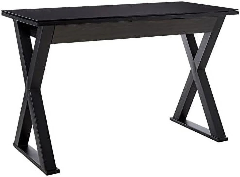Black 48 Inch Glass Top Computer Desk D6027