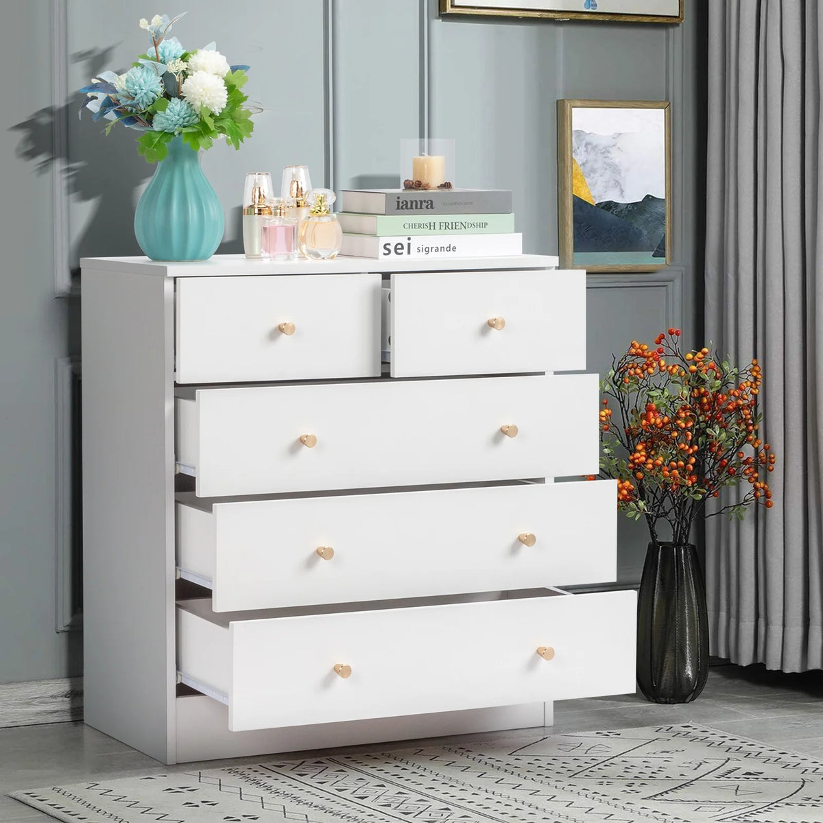 Black 6 Drawer Wood Dresser X3753