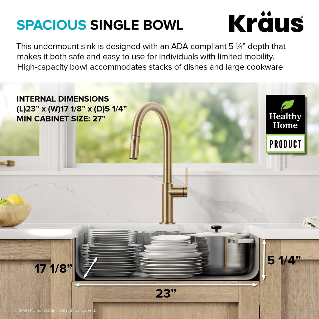 25 in. 16 Gauge Undermount Stainless Steel Single Bowl Kitchen Sink I890