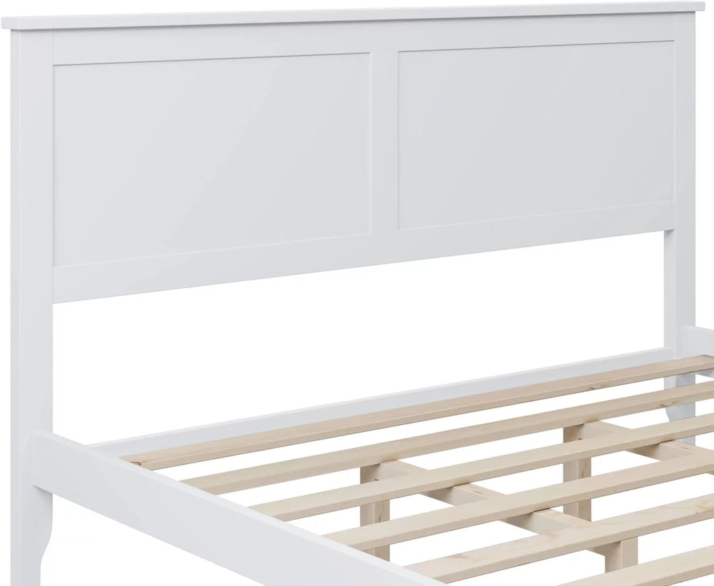 White Queen Size Platform Bed with Headboard D54255