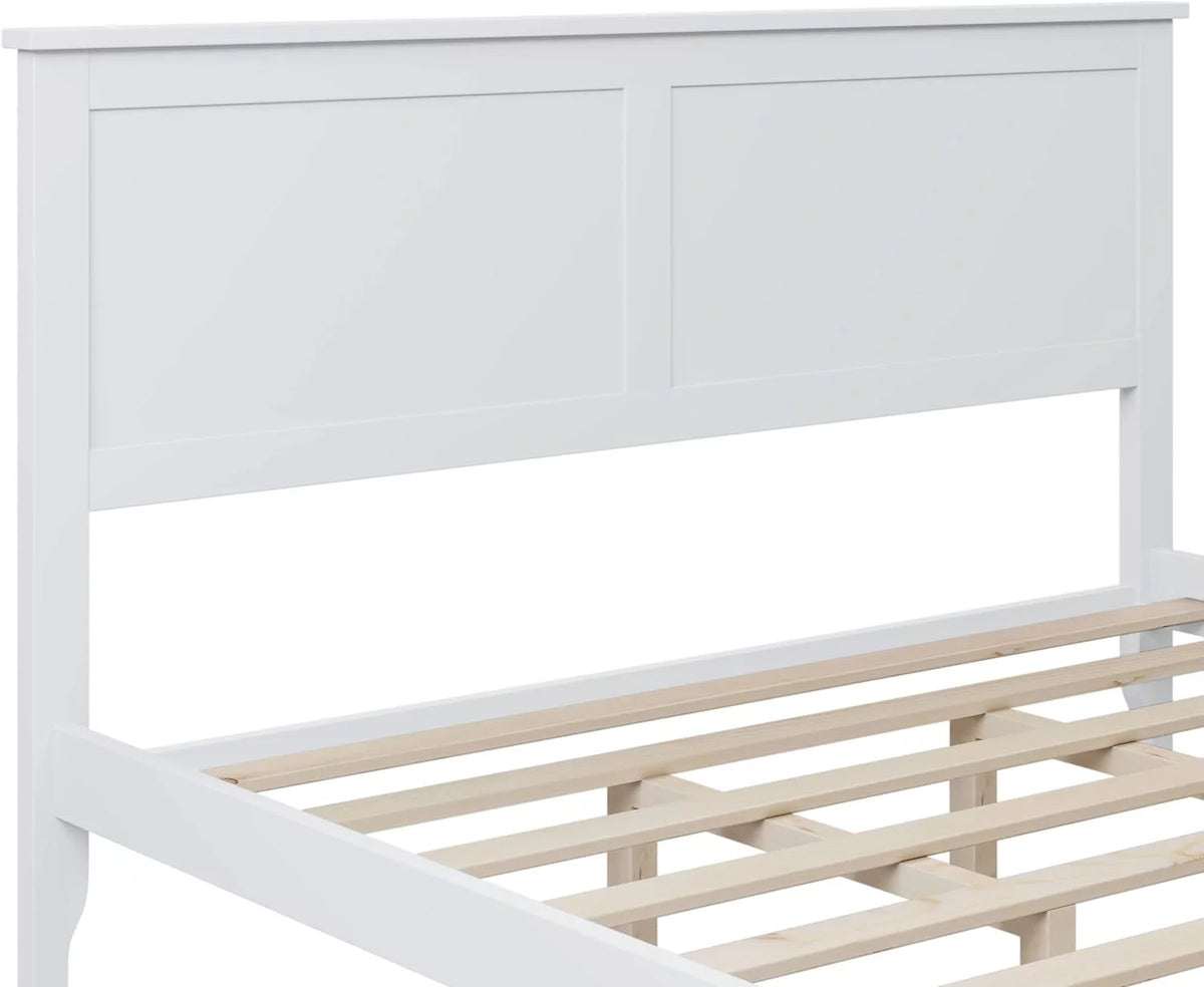 White Queen Size Platform Bed with Headboard D54255