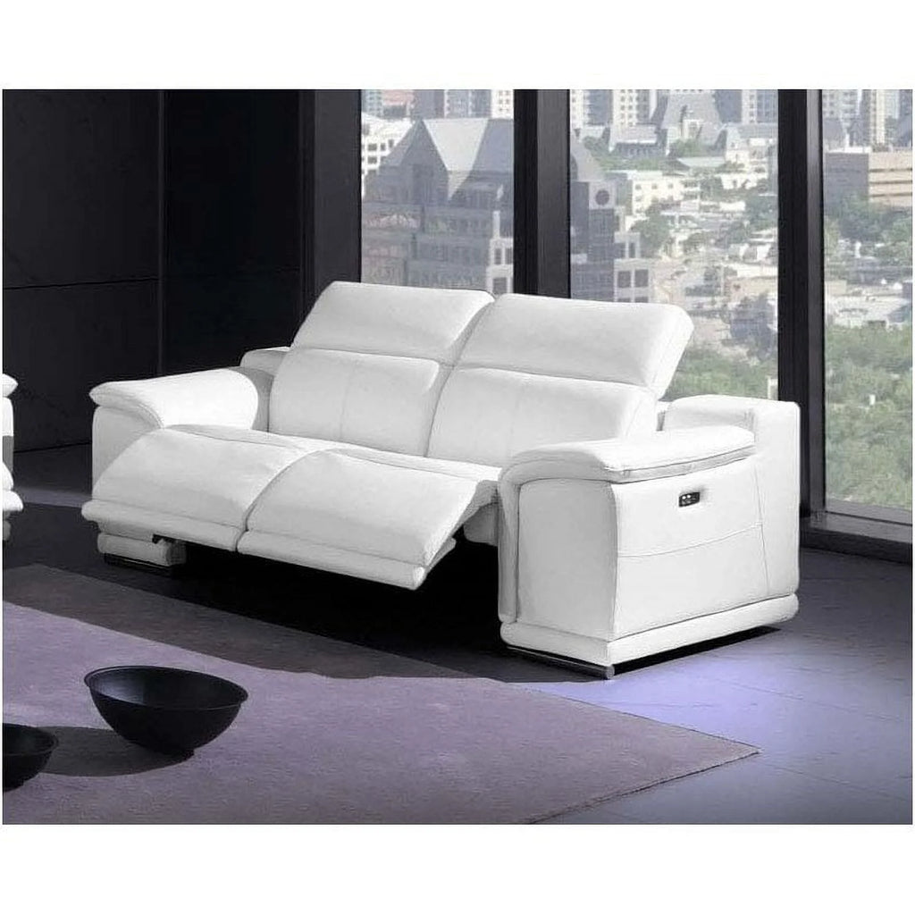 White Italian Leather Power Reclining Loveseat L4892