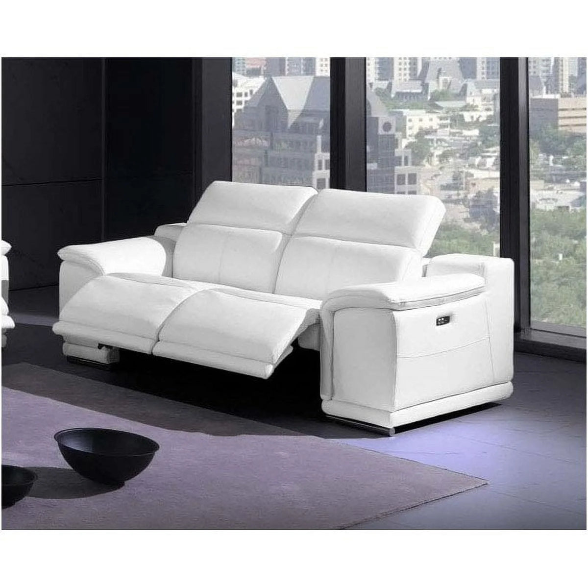 White Italian Leather Power Reclining Loveseat L4892