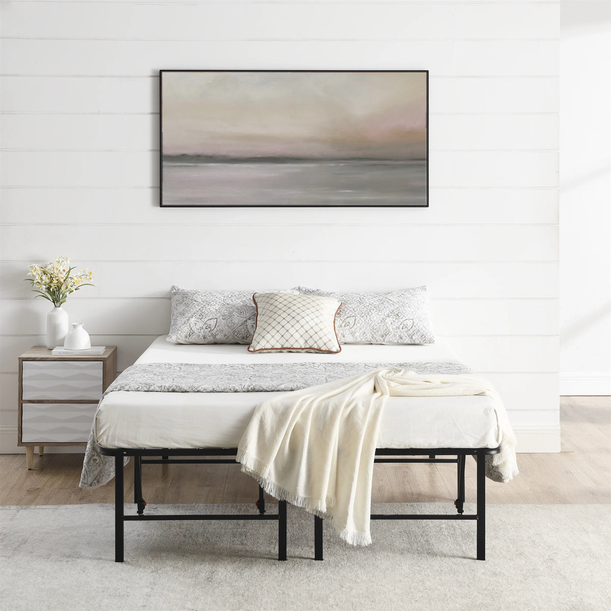 Foldable Steel Queen Platform Bed Frame, Black O712162