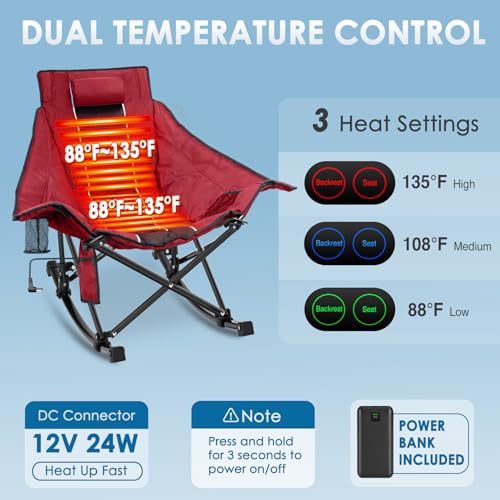 XL Oversized Heated Rocking Camping Chair with 3 Heat Levels G27988