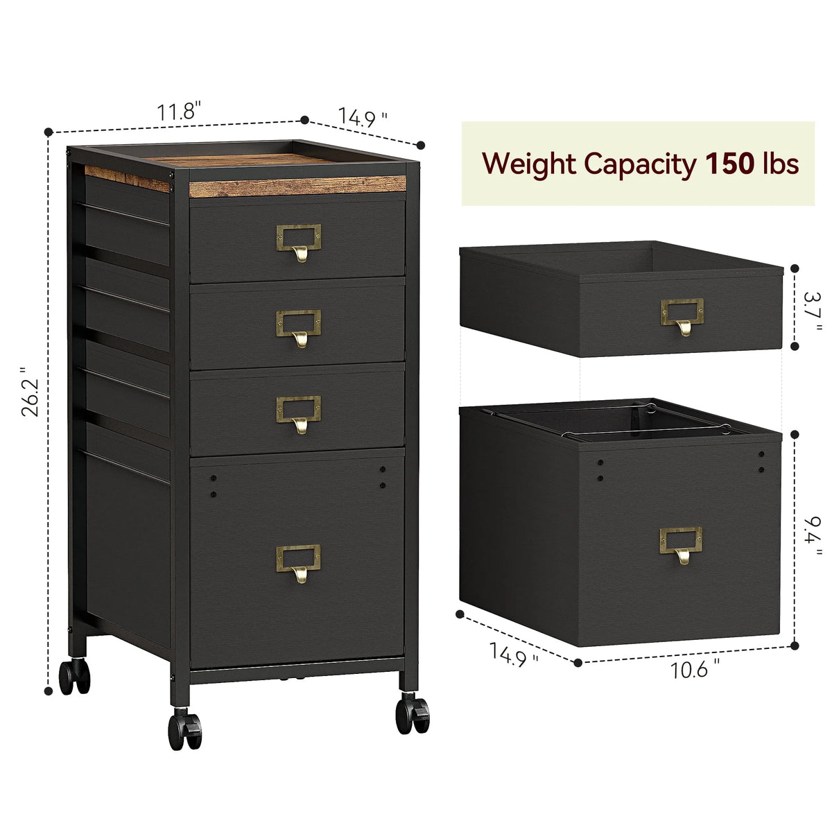 Black 4 Drawer Mobile File Cabinet P879
