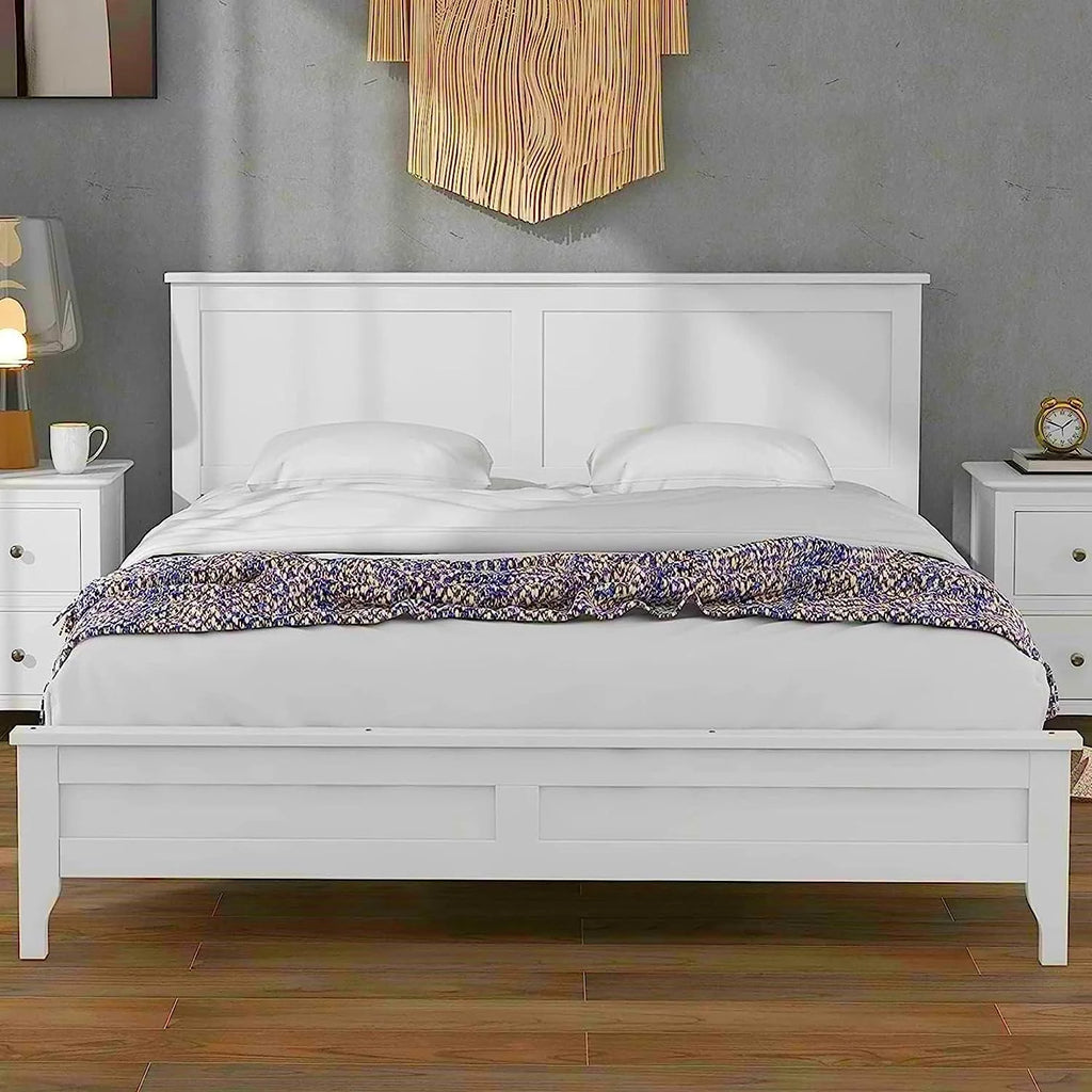 White Queen Size Platform Bed with Headboard D54255