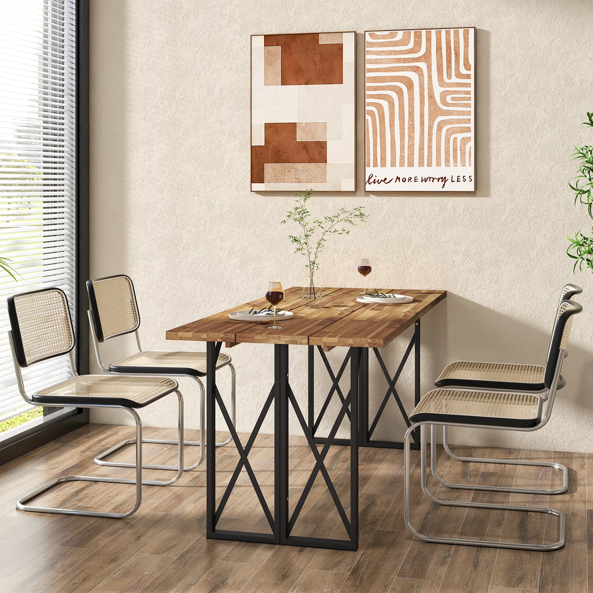 67'' Acacia Wood Patio Dining Table with Umbrella Hole X267955