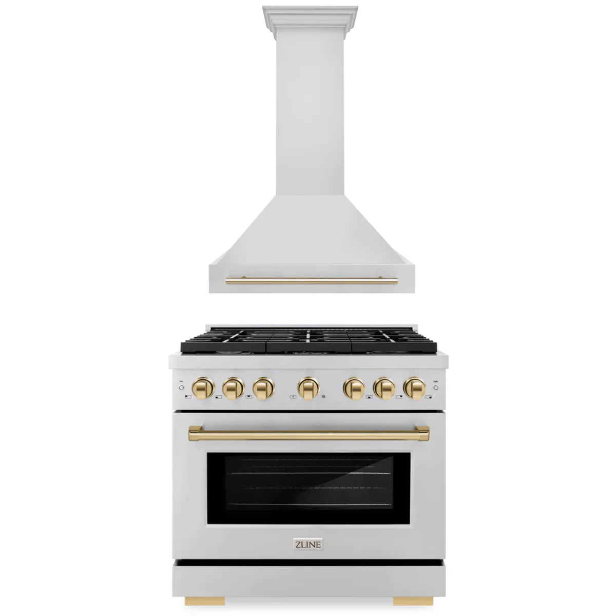 36 In. Gas Range and Range Hood in Stainless Steel with Gold Accents E497997