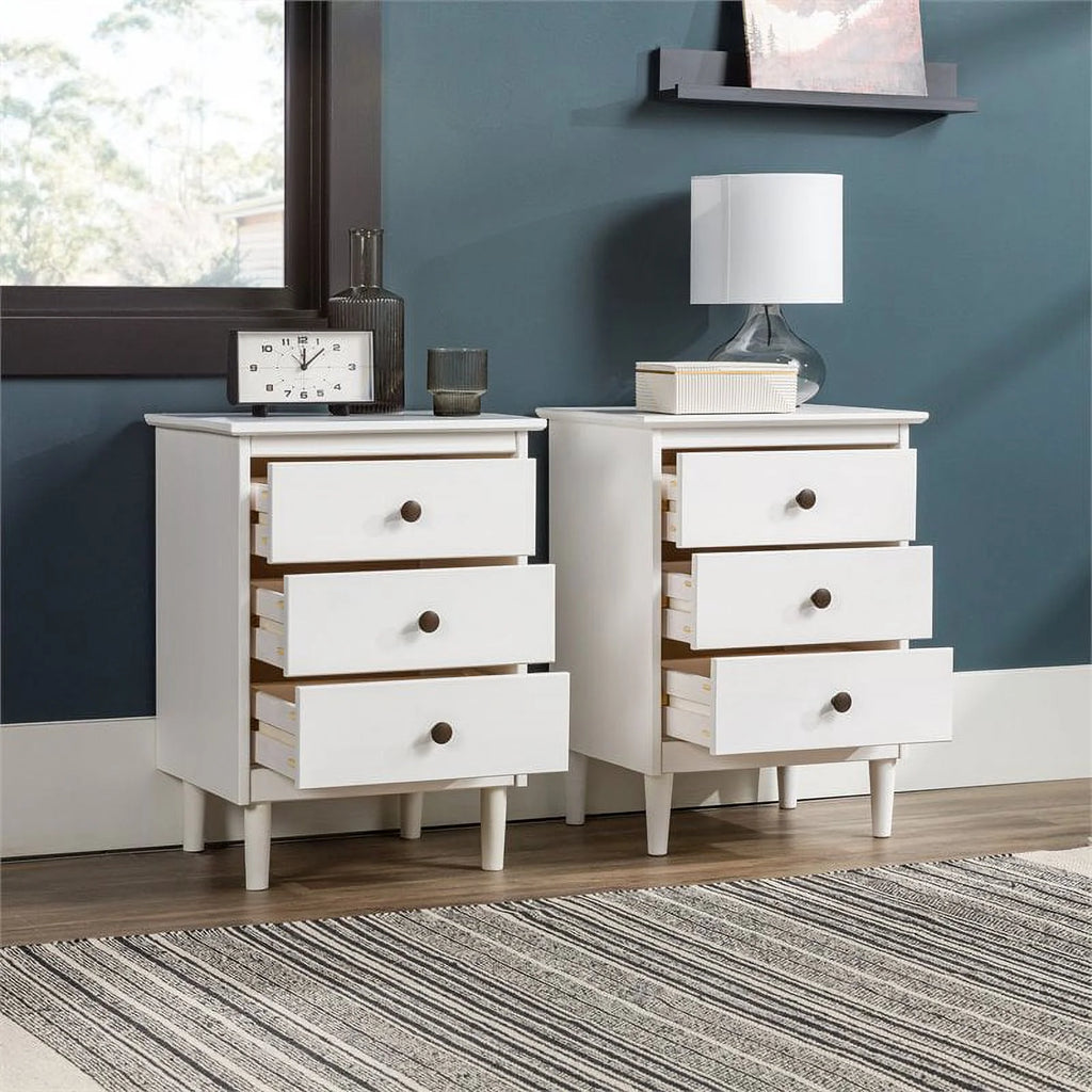 White Set of 2 Solid Wood Nightstand X3408