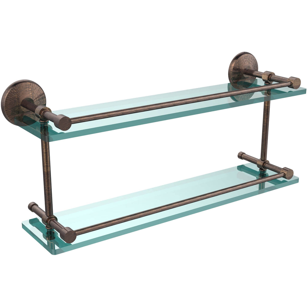 22-inch Double Glass Shelf with Gallery Rail Polished Nickel X414