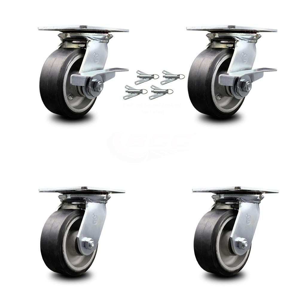 Heavy Duty Rubber on Aluminum Swivel Caster Set of 4 with 5 x 2 Black Wheels B575600