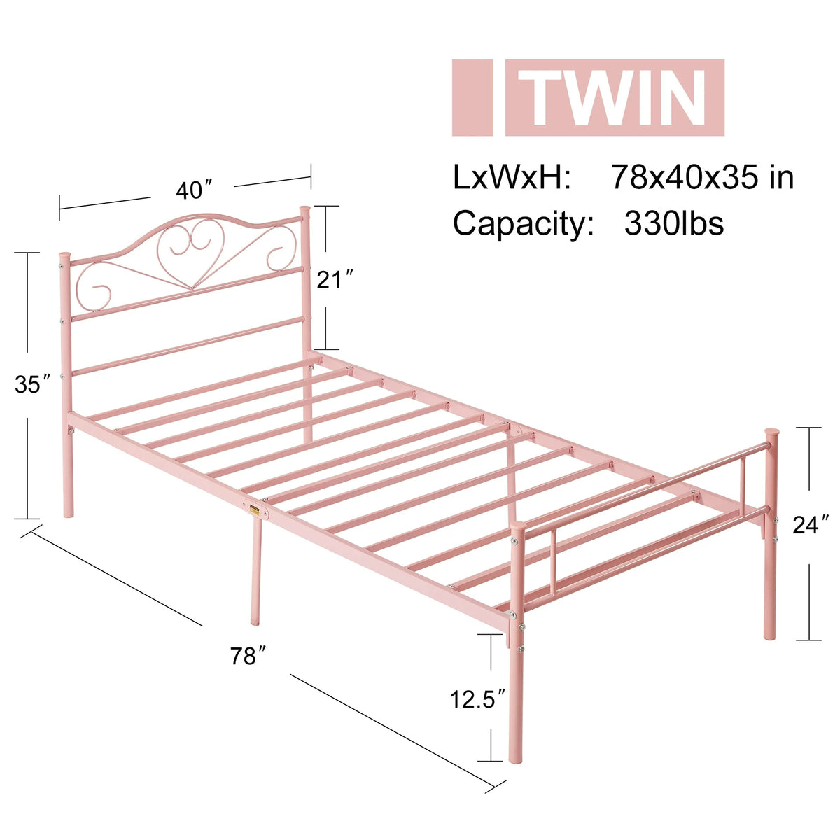 Set of 2 Twin Size White Metal Platform Bed Frame with Headboard W40442
