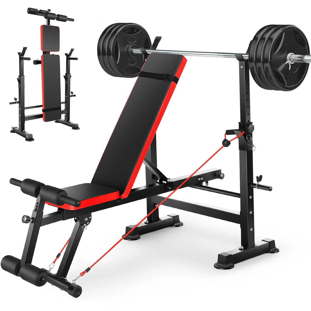 Adjustable Weight Bench Set with Barbell Rack W30780