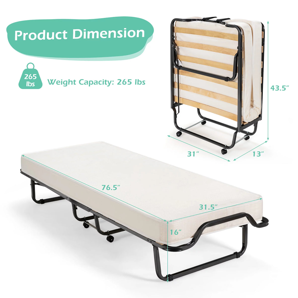 Portable Folding Bed with Memory Foam Mattress H33433