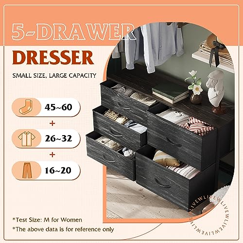 Charcoal Black 5 Drawer Fabric Dresser A984