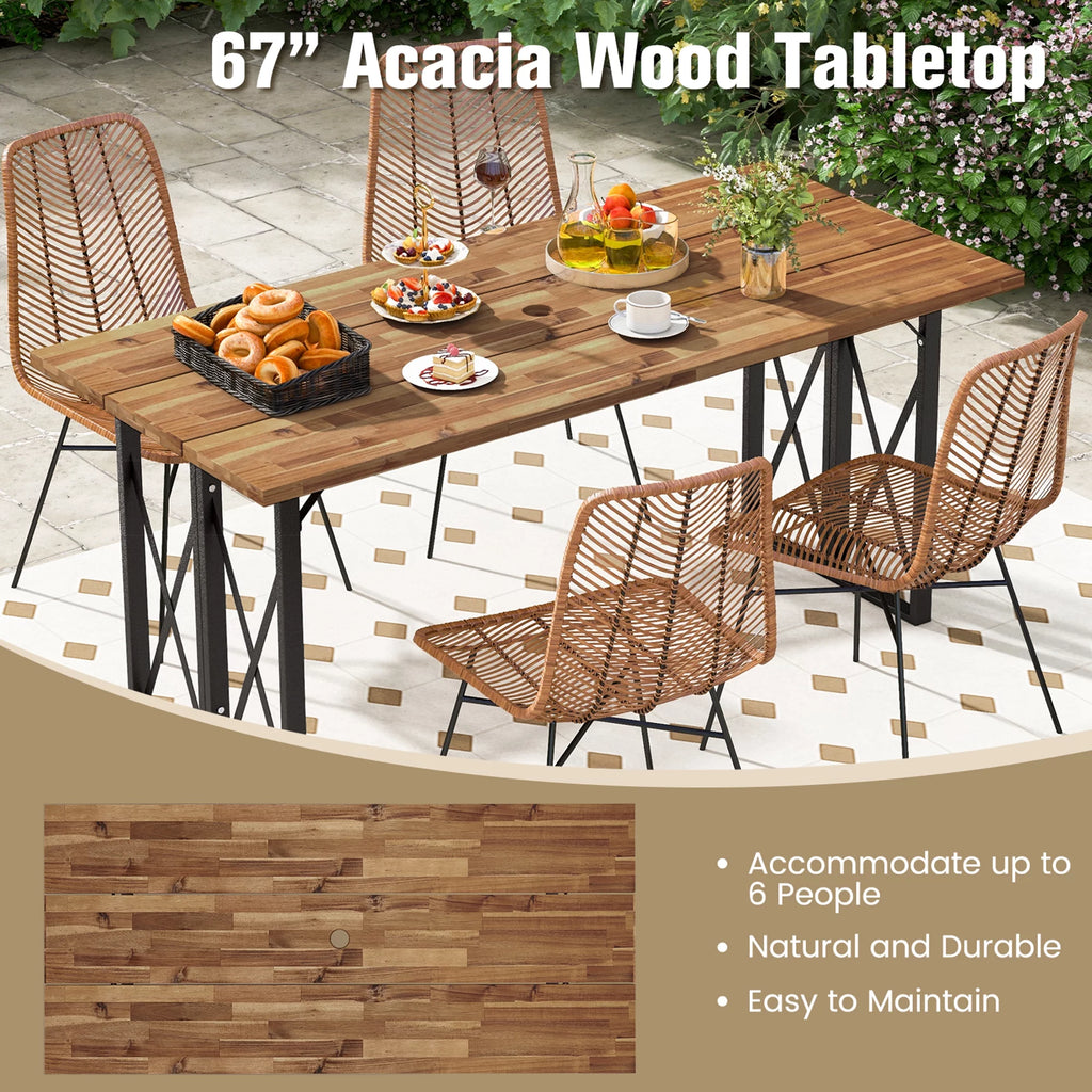 67'' Acacia Wood Patio Dining Table with Umbrella Hole X267955