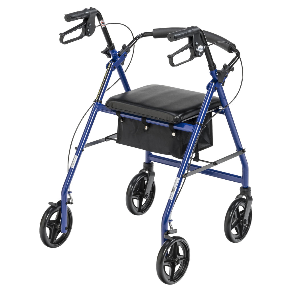 Blue Aluminum Rollator Rolling Walker with Padded Seat D392