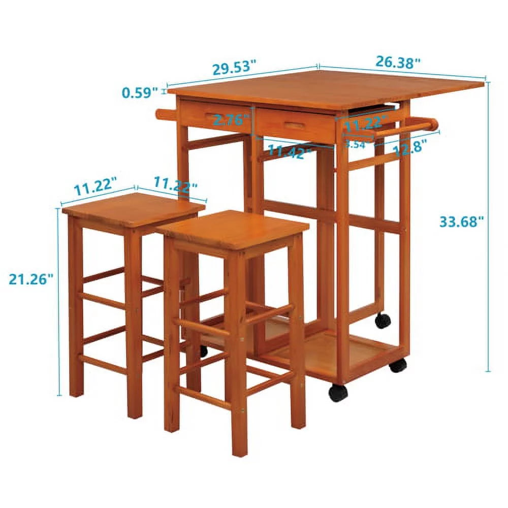 Solid Wood Foldable Kitchen Island with Stools Q848113