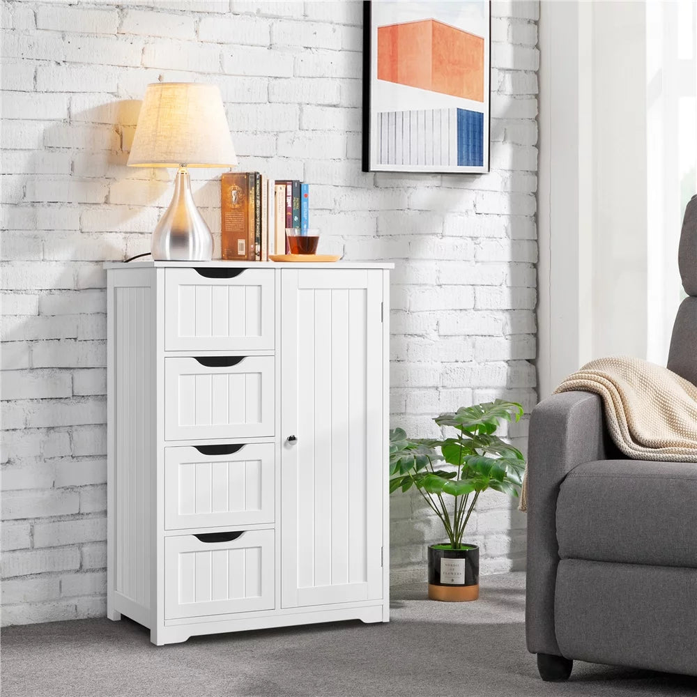 White 4 Drawer Wooden Bathroom Floor Cabinet P234