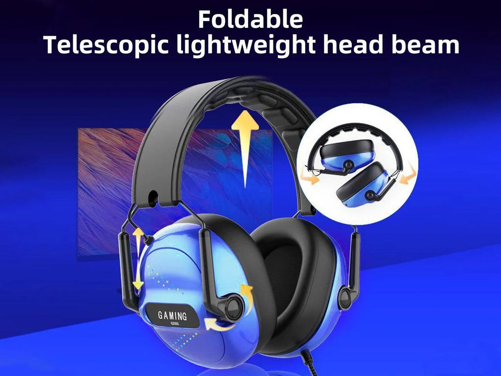 Wireless Bluetooth Headset Stereo 2.4G Game Headphones RGB Blue Y61112