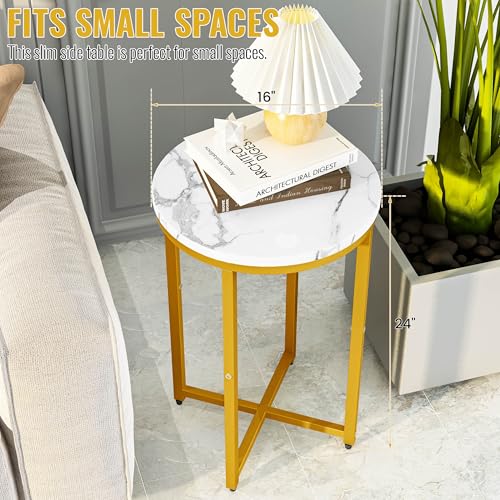 Black Side Table Set of 2, Round Faux Marble End Table C511370