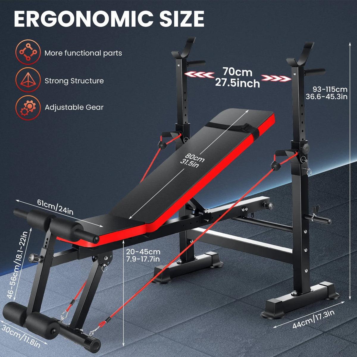 Adjustable Weight Bench Set with Barbell Rack W30780