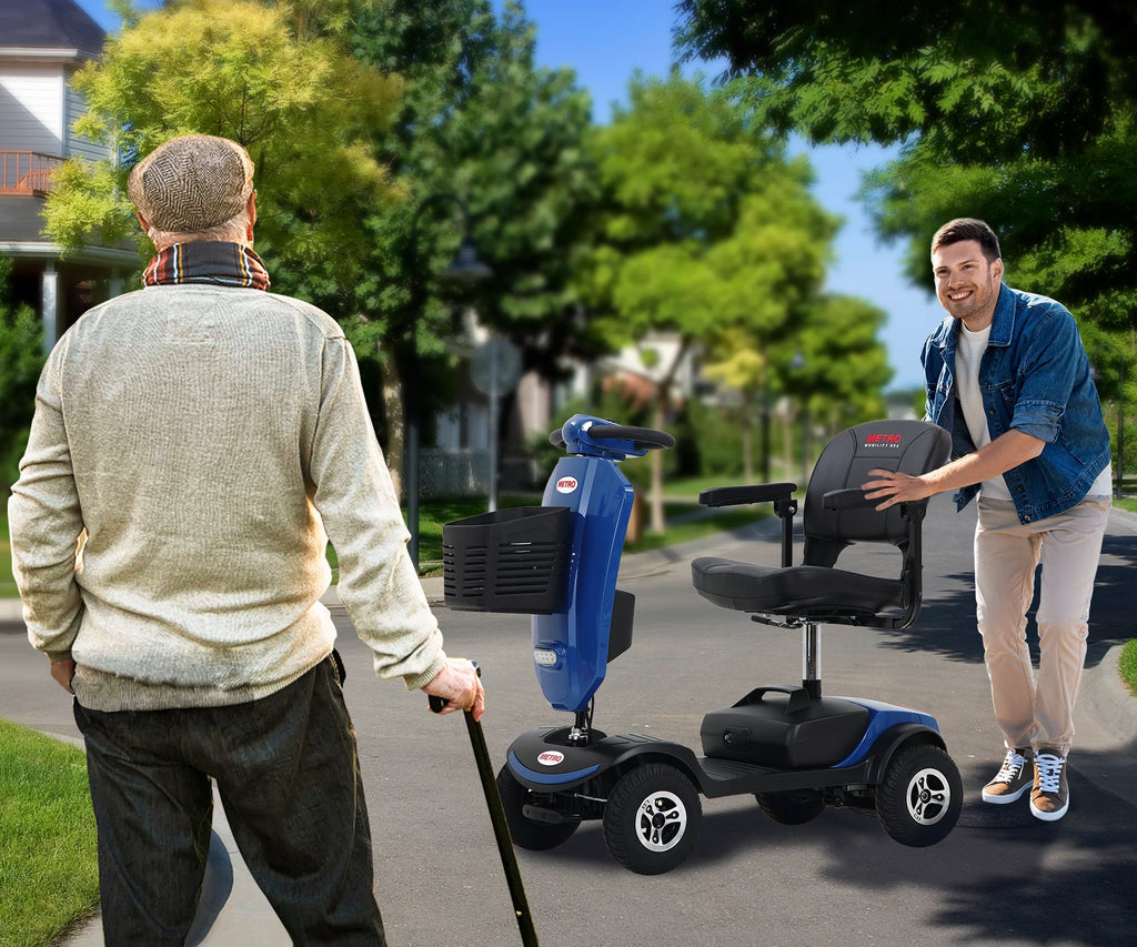 Blue 4 Wheels Folding Mobility Scooter with USB Charging Port V7625