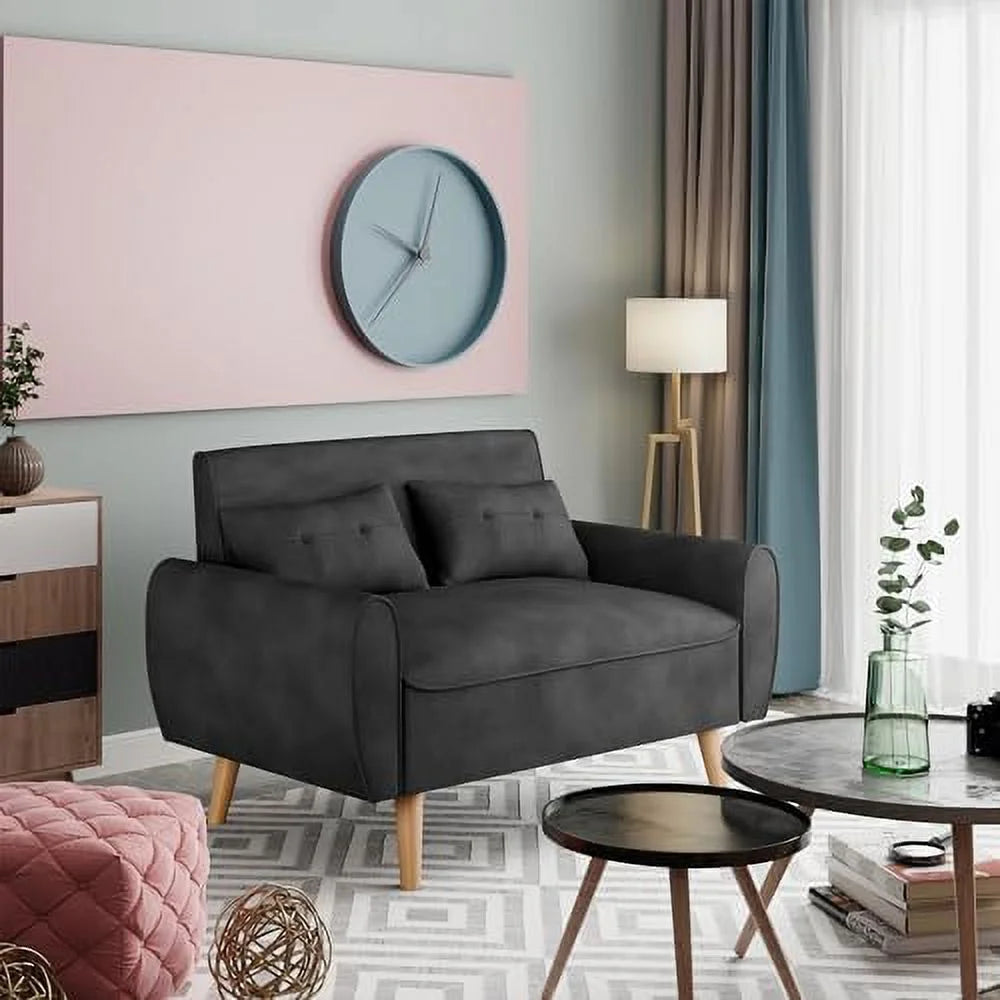 47" Linen Fabric Tufted Loveseat Sofa with Wood Legs S858