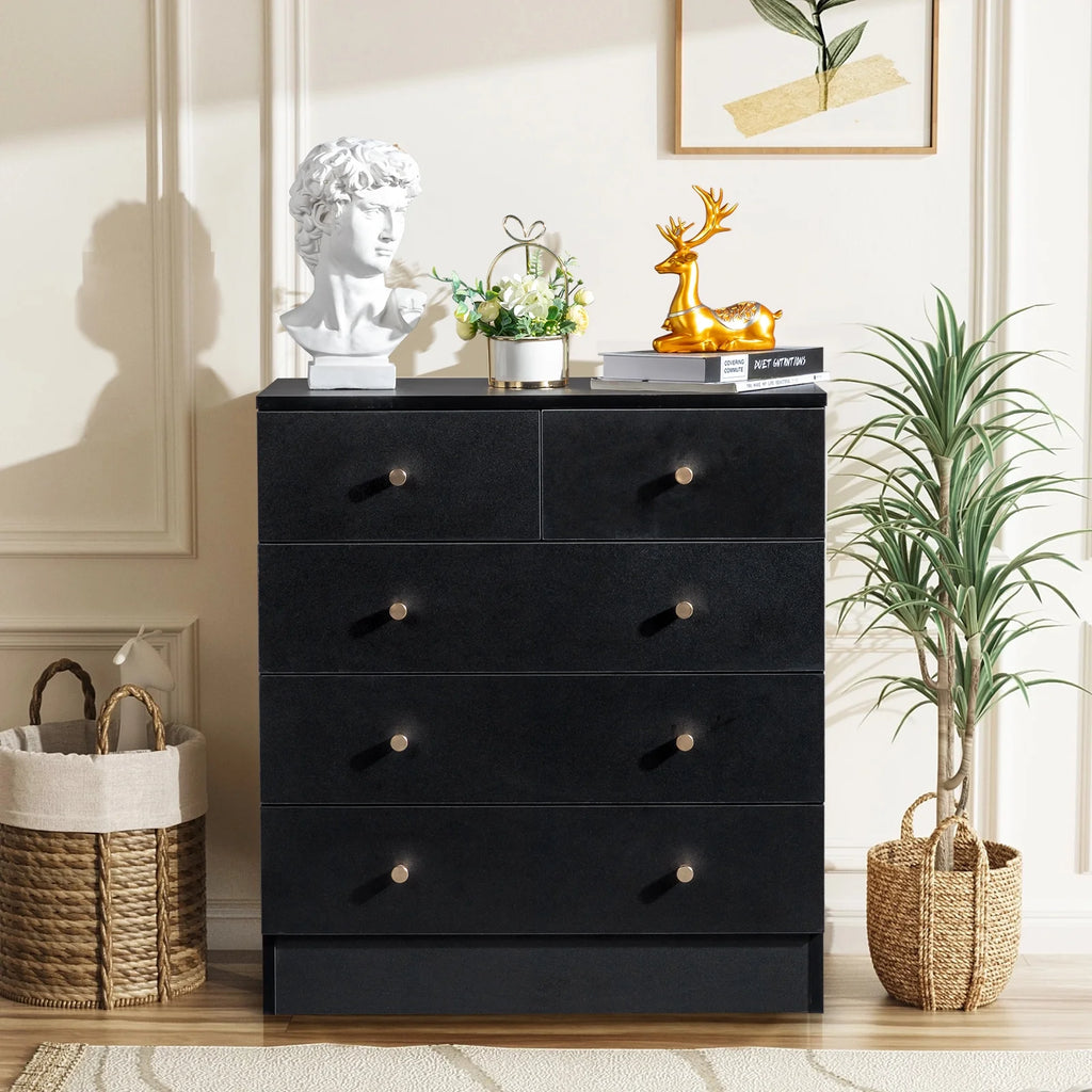 Black 6 Drawer Wood Dresser X3753