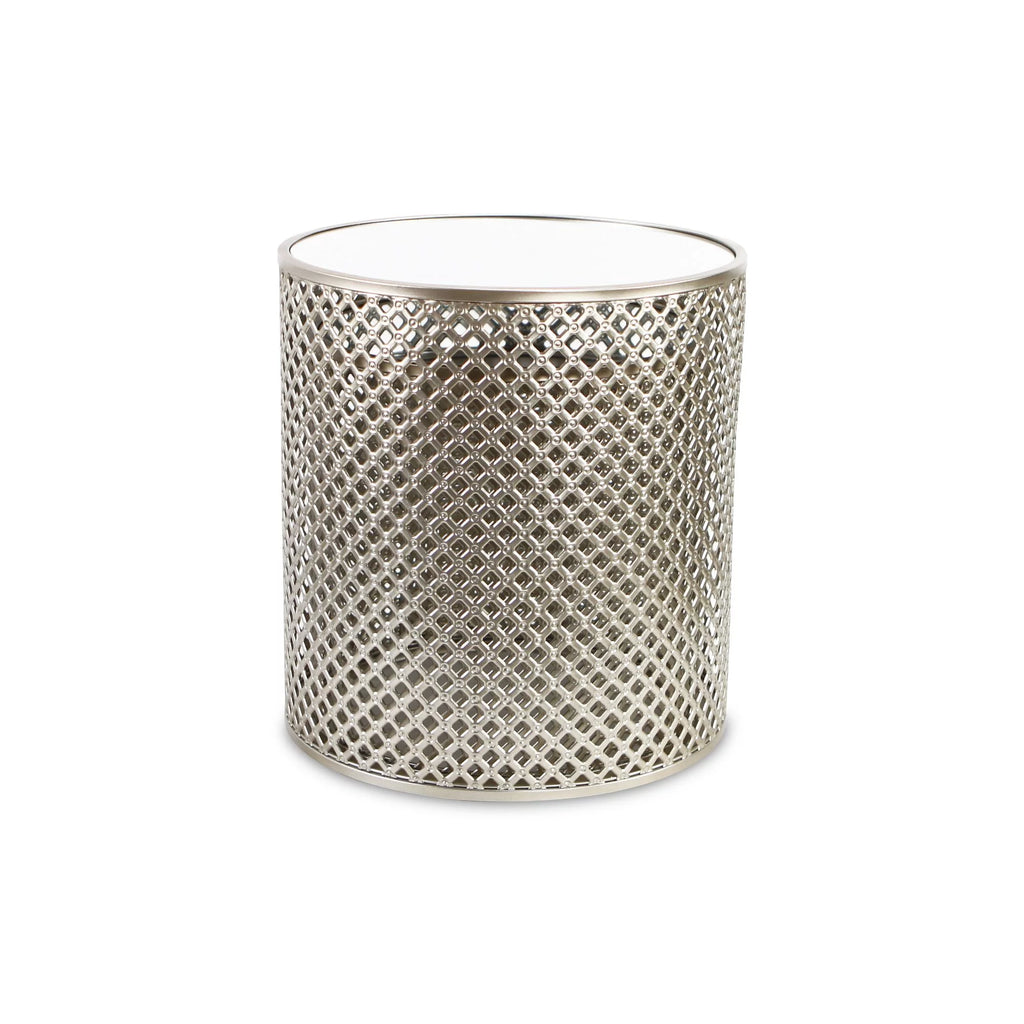 Set of 2 Gold Tone Metal Nesting Tables with Round Top Mirrors B490992