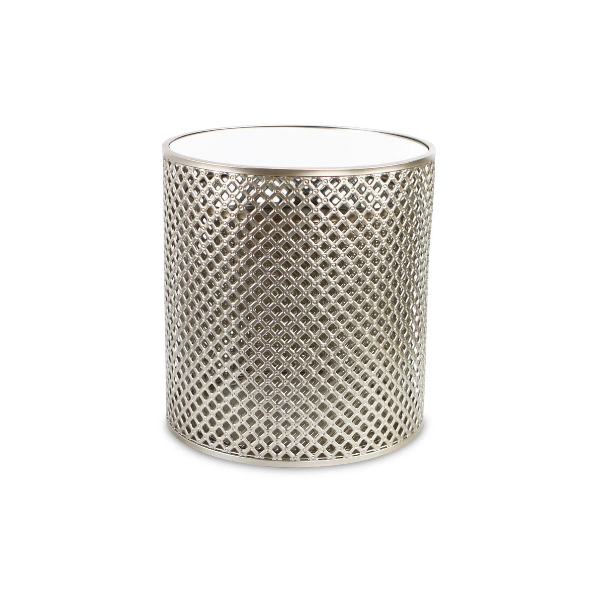 Set of 2 Gold Tone Metal Nesting Tables with Round Top Mirrors B490992