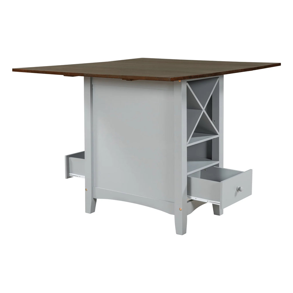 Farmhouse Wood 5-Piece Counter Height Dining Table Set with Drop Leaf F88777