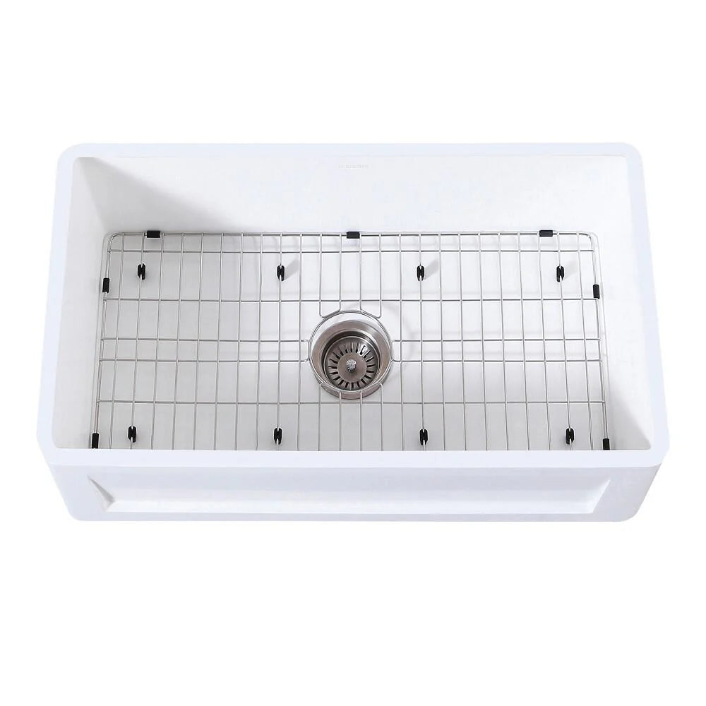 30 In. Farmhouse Kitchen Sink with Strainer and Grid L949
