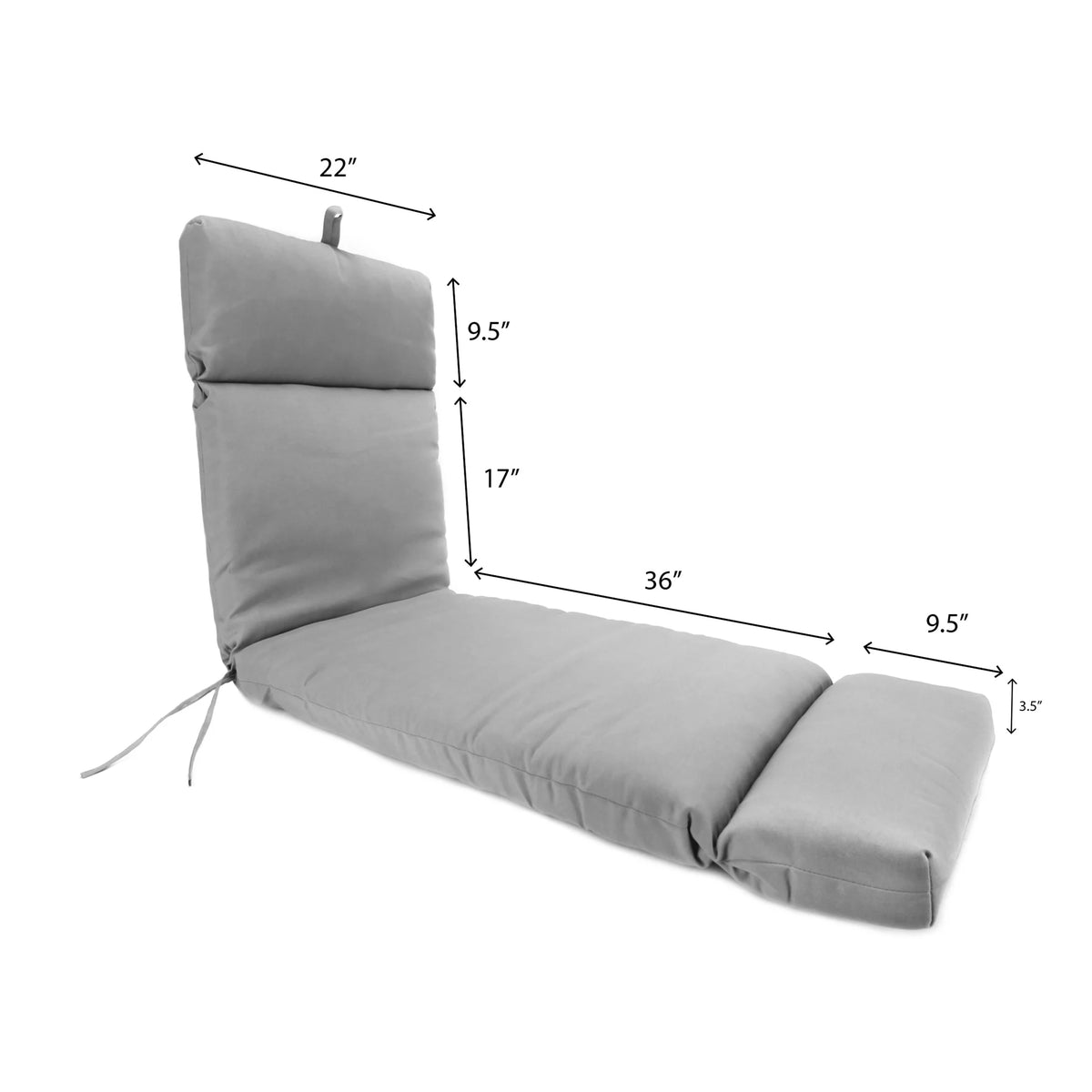 Grey Stripe Rectangular Outdoor Chaise Lounge Cushion with Ties G509657