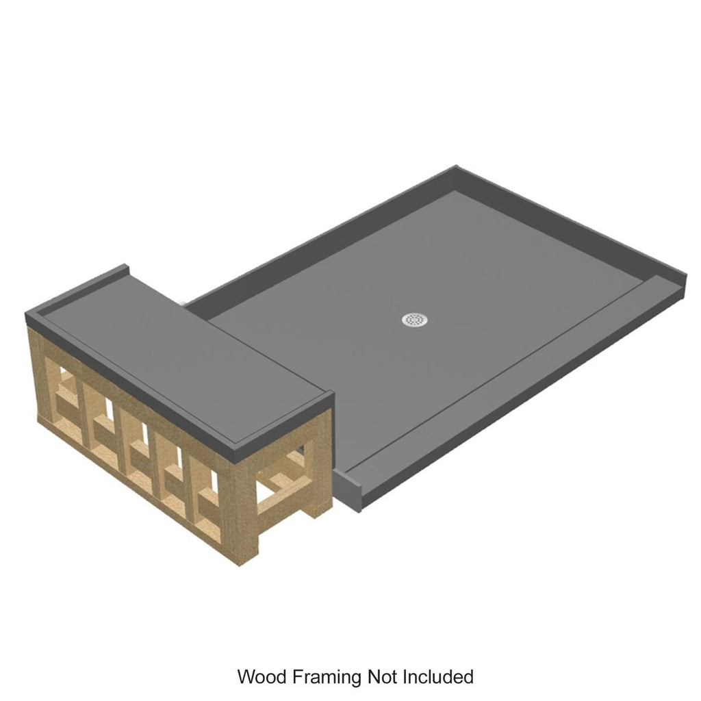 37x22 Single Threshold Shower Base with Bench and Drain X69942