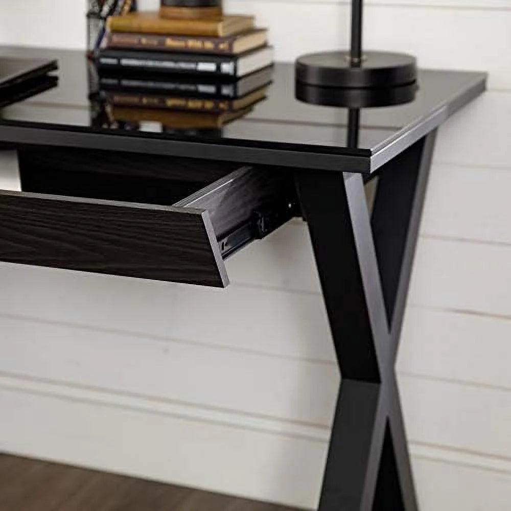 Black 48 Inch Glass Top Computer Desk D6027